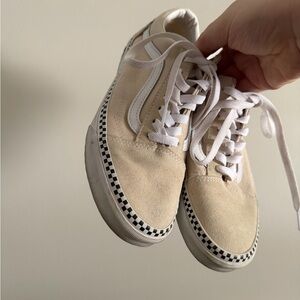 Beige and White Vans (with Suede and Canvas) with Checkered Sole